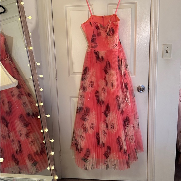 Hutch Costella Strapless Pleated Floral Tulle Midi Dress Anthropologie - Picture 4 of 13